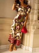 Elegant Retro Floral High-Waist A-Line Midi Skirt