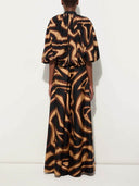 Unique Swirl Print Satin Twill High-Waist Wide-Leg Pants