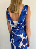 Elegant Floral Print Tie-Back Draped Open-Back Maxi Dress