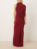 Exquisite One-Shoulder Draped Pleated Cape Maxi Dress