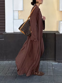 Casual Long Cardigan Long-Sleeved T-Shirt and High-Waisted Pants Three-Piece Set