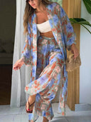 Unique Blue Floral Print Elastic Waist Lantern Pants