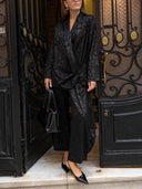Vintage Satin Black Printed Button Detail Shirt