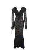 Exquisite Black Lace Ruffle Mermaid Maxi Dress
