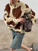 Fashion Casual Color-Block Print Loose Sweater