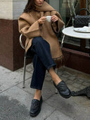 Fashion Solid Color Scarf-Neck Wool Short Coat