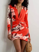 Classic Twist Floral Print Mini Dress