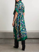 Unique Draped Print Satin Midi Dress