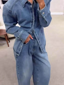 Fashionable High-Waist Pocket Wide-Leg Jeans