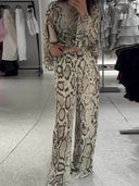 Unique Snake Print Wide-Leg Pants