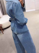 Fashionable Back-Belt Denim Casual Jacket