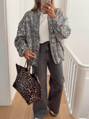 Retro Sequin Zip-Up Long Sleeve Jacket