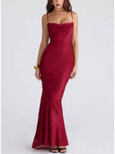 Elegant Low-Neck Burnout Satin Party Maxi Dress