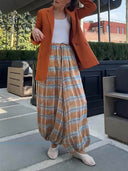 Unique Plaid Print Elastic Waist Tapered Lantern Pants