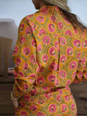 Unique Floral Print Mustard High-Waisted Straight-Leg Pants