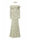 Elegant Floral Print Off-Shoulder Ruched Waist Maxi Dress