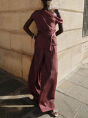 Casual Ruched High-Waist Wide-Leg Pants