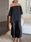 Casual Chiffon Elastic Waist Knotted Bloomer