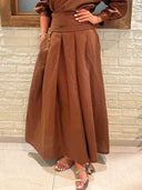 Retro Linen Pleated Pocket Loose Skirt