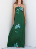 Elegant Ruched Printed Spaghetti Strap Maxi Dress