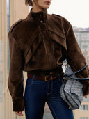 Chic Casual Biker-Style Corduroy Jacket
