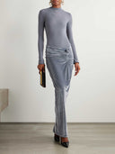 Elegant Open-back Velvet Pleated Maxi Dress