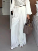 Exquisite Pleated Pocket Wide-Leg Pants