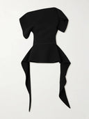 Unique Asymmetrical Ruffled Crepe Peplum Top