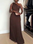 Elegant Off-Shoulder Ruffled Mesh Maxi Dress