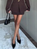 Wide Shoulder Waisted Blazer And Mini Skirt Suit -Skirt