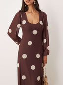 Elegant Polka Dot Print Lantern Sleeve Maxi Dress