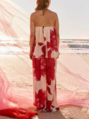 Elegant Printed Satin Ruched Pocket Wide-Leg Pants