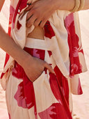 Elegant Printed Satin Ruched Pocket Wide-Leg Pants