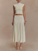 Exquisite Pleated Bandage Knit Midi Skirt