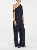 Casual Asymmetrical Twist Detailing Top Linen-Blend Pants Set
