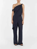Casual Asymmetrical Twist Detailing Top Linen-Blend Pants Set