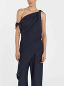 Casual Asymmetrical Twist Detailing Top Linen-Blend Pants Set
