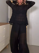 Vacation Style Long Sleeved Pleated Shirt Knickerbockers Set-Pants
