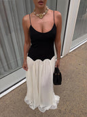 Elegant Color-Block Spaghetti Strap Backless Maxi Dress