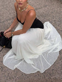 Elegant Color-Block Spaghetti Strap Backless Maxi Dress