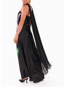 Elegant Printed Off-the-Shoulder Scarf Maxi Dress