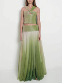 Elegant Ombre Printed One-Shoulder Cutout Top and High-Waisted A-Line Skirt Set