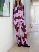 Casual Magnolia Print Asymmetric Loose Button-Up Shirt