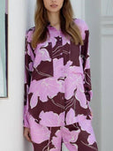 Casual Magnolia Print Elastic Waist Tie-Pocket Straight Pants