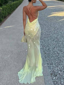 V-neck Backless Sequined Fishtail Maxi Dress