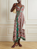 Classic Turn Around Wrap-Effect Printed Satin Midi Dress