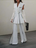 Fashion Colorblock High-Waist Split Flared Pants