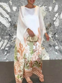 Vacation Plant Print Batwing Sleeve Kaftan Oversized Maxi Dress