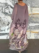 Vacation Plant Print Batwing Sleeve Kaftan Oversized Maxi Dress