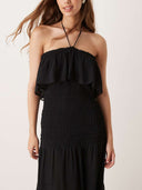 Elegant Ruched Layered Halter Backless Chiffon Maxi Dress
